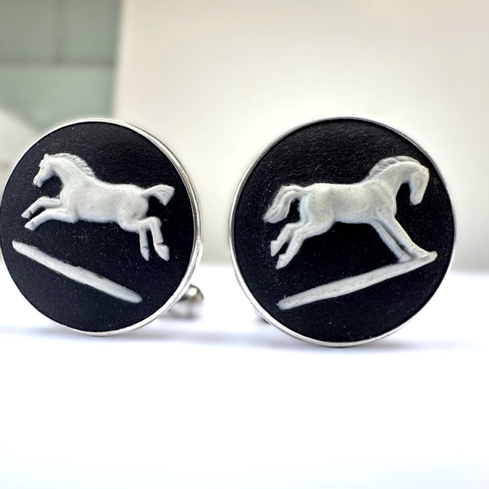 Old World Style Equestrian Wedgewood Sterling Silver Cufflinks